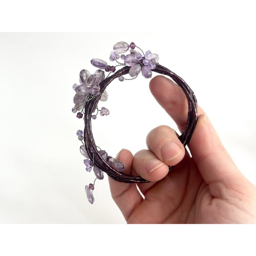 Wrap Around Purple Beaded Vintage Floral Multi Layered Bracelet - Picture 7 of 12
